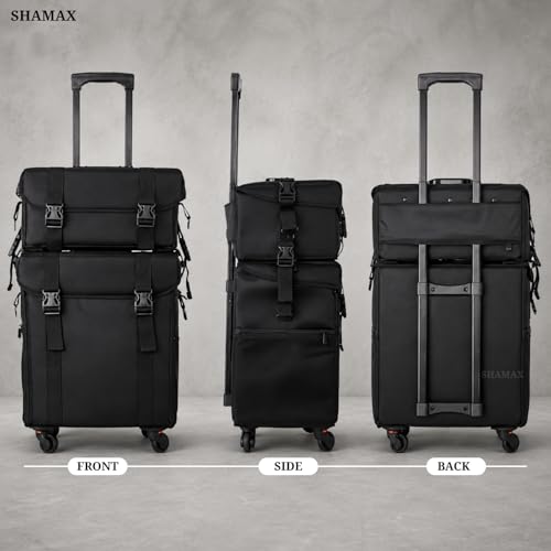 Image of SHAMAX Professional Large Rolling Makeup Trolley Cosmetic Organizer Trolley Manicure Storage 2 Detable Bags - Trolley for Hairdressers, Salons, Beauty Makeup Artists, Universal Wheels