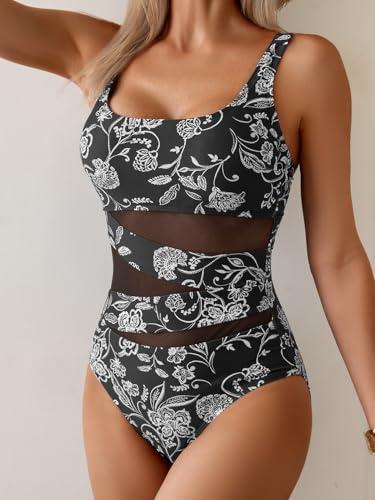 Image of B2prity Women's Mesh One Piece Swimsuit Tummy Control Sexy Bathing Suit Push Up Swim Suit Slimming Swimwear
