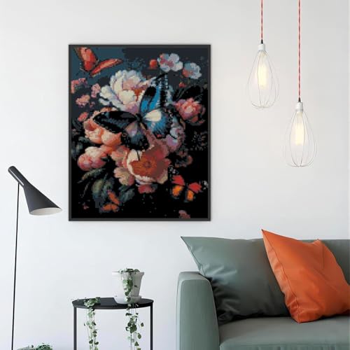 Image of Butterfly Flower Stamped Cross Stitch Kits Flower Cross Stitch Patterns,Dimensions Cross Stitch Kits Embroidery Kit Arts and Crafts for Beginners 15.7x11.8 inches