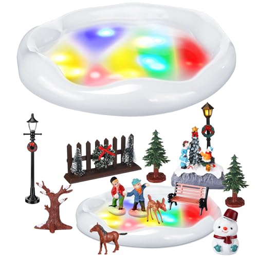 Thyle Christmas Village Sets Ice Skating Pond Christmas Miniature Figurines Accessories for Home Decorations Indoor Holiday