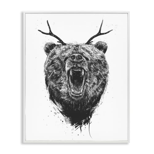 Stupell Industries Detailed Surreal Bear Roaring Antlers Monochrome, Design by Balazs Solti
