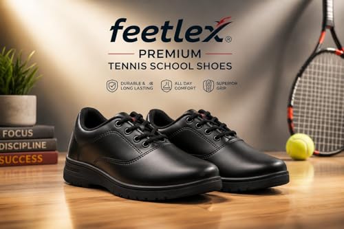 Image of Premium Black Tennis School Shoes for Boys & Girls | Ultra Comfortable Lightweight Lace-Up School Shoes with Superior Grip & Long Lasting Durability
