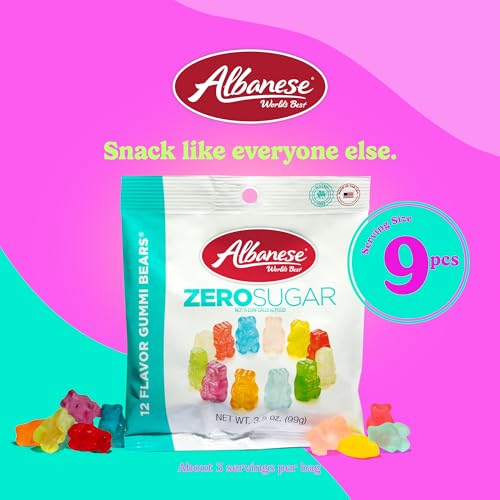 Albanese World\'s Best Zero Sugar, 12 Flavor Gummi Bears, Candy, 3.5 Ounce (Pack of 12), Individually Wrapped Soft & Chewy Candy Snacks