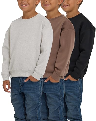 PURE CHAMP 3 Pack Boys Sweatshirts Long Sleeve Boy Crewneck Relaxed Soft Essentials Teen Pullover Sweaters For Youth Kids