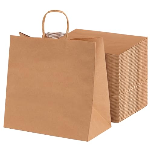 MAXI PRODUCTS - 100 Unidades - Bolsas Papel Kraft con Asa Rizada - 32 x 21 x 36 cm - Bolsas Regalo - Bolsitas Personalizables - Eventos y Hotelería - Comunión, Cumpleaños, Bodas - PERSONALIZABLES