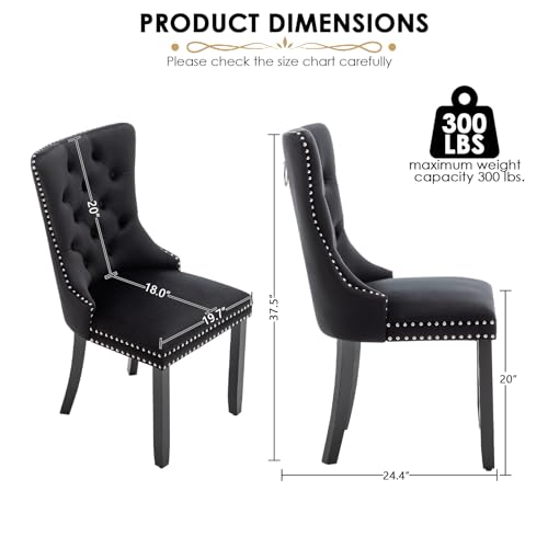 Image of Velvet Dining Chairs, Tufted Kitchen & Dining Room Chairs, Black, Set of 2