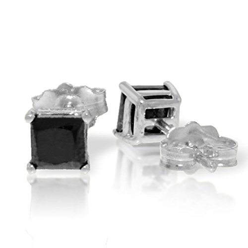 Galaxy Gold 1 CTW 14k Solid White Gold Stud Earrings Natural Black Diamond