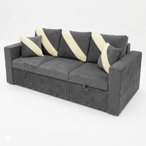 Image of FURNY Trivia 4 Seater RHS Lounger Sofa Cum Bed (Dark Gray) with Pull-Out Function | Luxury Velvet Suede Finish | Durable Comfort | Ideal for Living Room