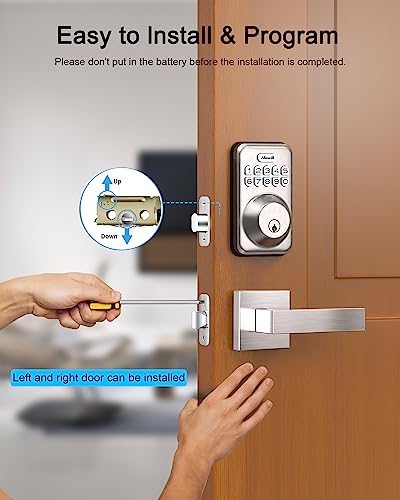 Zowill Keyless Entry Door Lock With 2 Handles, Electronic Keypad Deadbolt, Auto-Locking, Anti-Peeping Password, Digital Smart Code Door Lock, Front Door Handle Sets, Satin Nickel #TOP6