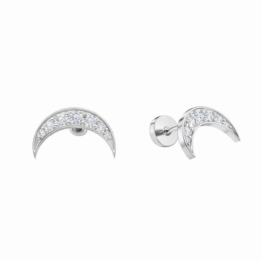 925 Sterling Silver CZ Diamond Lunar Stud Earrings for Women | 18K Gold 1 Micron Vermeil | 6x10mm | Hypoallergenic & Tarnish-Resistant-image-23