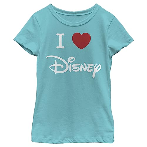 Disney Girl's I Heart T-Shirt, Tahi Blue, Large