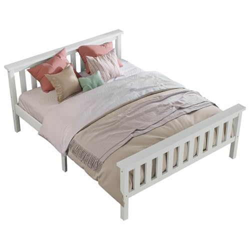 Aceinheu Doppelbett, Holzbett aus massiver Kiefer mit Lattenrost, Stabiles Massivholzbett mit Mittelstütze, Jugendbett & Gästebett, Bettgestell ohne Matratze, (90 x 200 cm)