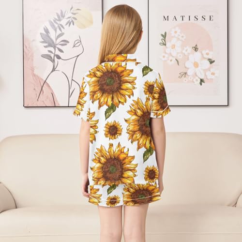 ALAZA Style Sunflower Pajamas Satin Pajama Set Short Sleeve Button Down Sleepwear4