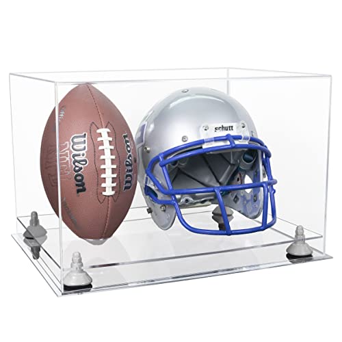 Better Display Cases Acrylic Football and Football Helmet Display Case - Large Rectangle Box with Clear Case with, White Risers and Clear Base 18" x 14" x 12" (A014/B60)