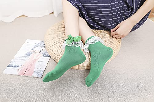 Image of Women Ruffle Socks, Double Layer Lace Butterfly Cute Frilly Girl Princess Cotton Ankle Socks