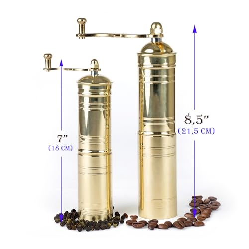 Milih Set of Two Turkish Manual Coffee Grinders, Coffee Mill, Brass Coffee Grinders, Kitchen Decor, Pepper Grinder, Manual Coffee Mill with Handle, Fixed Top, ikili-pirinc-234 - Image 2