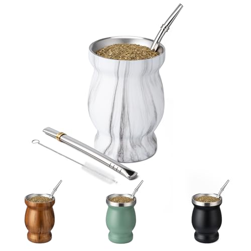 Husfunov 8oz Yerba Mate Cup, 304 Stainless Steel Double-Wall Mate Cup
