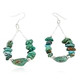 $90Tag Certified Silver Navajo Hooks Dangle Turquoise Hoop Native Earrings 18031-5 Made By Loma Siiv