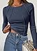Women's Long Sleeve Shirts Exposed Seams Ribbed Basic Tops Stretch Slim Basic Crop Tee Spring Fall Fashion Trendy Tshirt (Navy Blue,XX-Large)