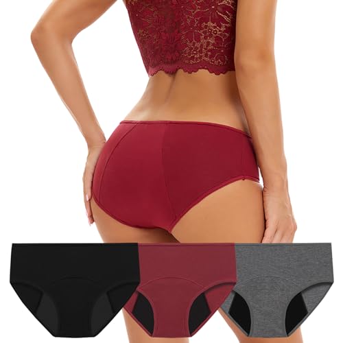 Inkontinenz Slip Damen Waschbar, Slip Damen Inkontinenz, Washable Reusable Perioden UnterwäSche Baumwollslips (Dreiteiliges Set-3,M)