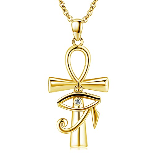 Ankh Necklace 925 Sterling Silver Eye of Horus Pendant Ancient Egyptian Protection Jewelry Gifts for Women Birthday(Silver/gold/black gold)