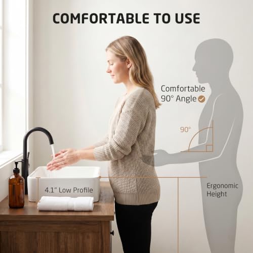Image of KES 20 Inch Low Profile Vessel Sink, Large Rectangular White Ceramic Bathroom Sink Above Counter, Shallow Countertop Vanity Sink for Modern Farmhouse Antique Dresser Vanity, No Overflow, BVS123S50