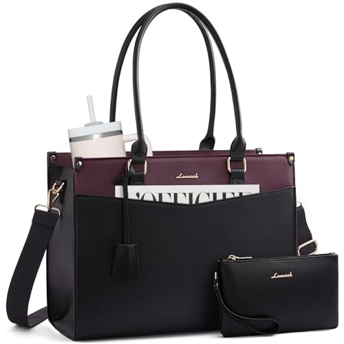 Image of LOVEVOOK Laptop Bag for Women, 2-in-1 Tote Purse with Clutch & Cup Holder, Waterproof Briefcase for Work Travel