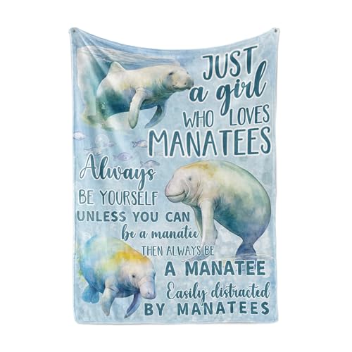 Manatee Gifts for Girls/Women, Just A Girl Who Loves Manatees, Cozy Super Soft Plush Flannel Throw Blanket for All Seasons，Watercolor Sea Animals Blanket