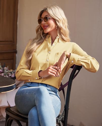 Image of siliteelon Button Down Shirts for Women Oxford Shirt Long Sleeve Classic Wrinkle Free Business Dress Shirts Work Office