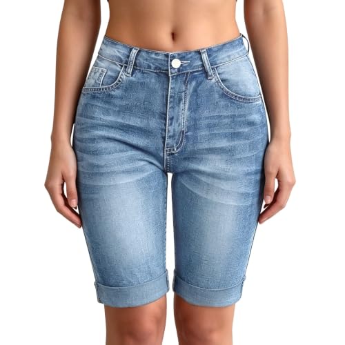 Short en jean femme coupe droite short d'été denim plusieurs poches