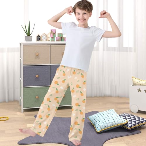 Boy's Pants Orange Fruit Design Jogger Pants Elastic Waist Long Bottoms Trousers with Pockets 6-14 Years4
