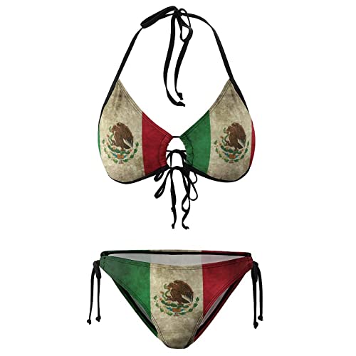 Lurhonp Womens Mexican Flag Plus Size Swimsuit Sexy Halter Triangle Two Piece Bikini Set3