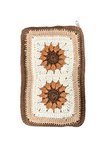 Handcrafted Crochet Flower Clutch Bag - Brown & Cream Double Sunflower Pattern | Elegant & Versatile Accessory