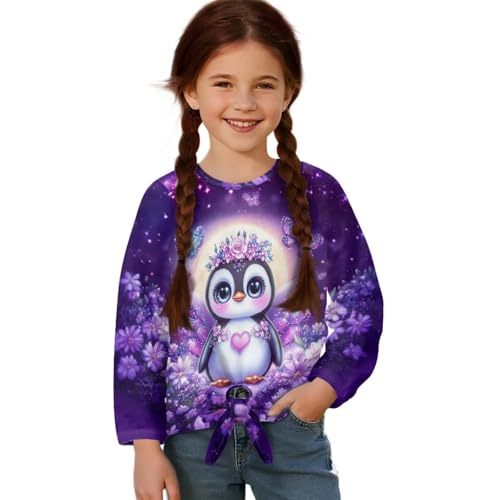 Long Sleeve Shirts for Girls Fall Clothes Knot Front Blouse Crewneck Pullover Tops Kids Activewear 5-12 Years - Main Image