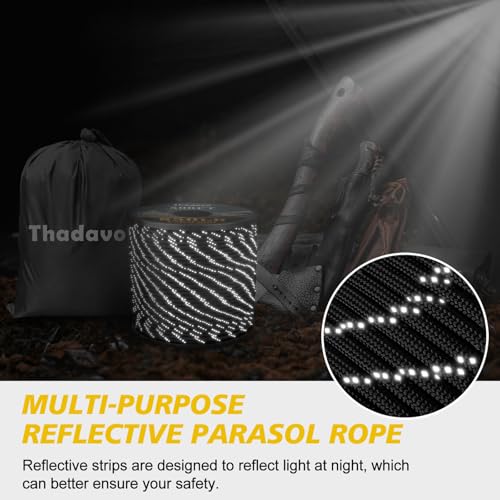 Reflective Paracord Rope 850Ib, 50/100/200/500/1000ft 4MM 11 Strand para Cords Lanyard Utility Parachute Cord for Tent Camping Hiking Survival Tactical Clothesline DIY Projects, Black 100FT - Image 5