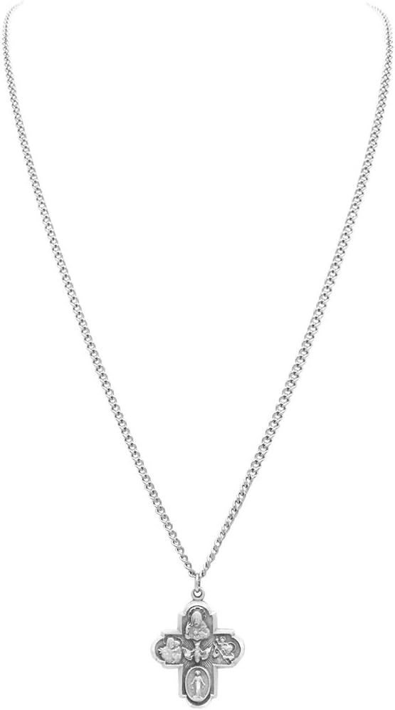 Rosemarie Collections Religious Gift Traditional Catholic Four Way Cross Medal Pendant Necklace 24" - Image 2