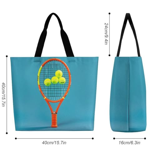 Fashionable Reusable Women's Shoulder Tote Bag Funny Tennis Racquets And Tennis Balls Printed with Unique Heat Transfer Print, Eco-Friendly Durable Polyester for Grocery, Travel & Gifts2