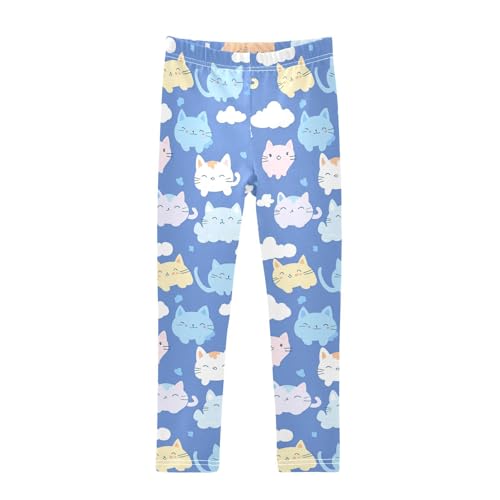 KLL Cats with Cute Clouds Pattern with Blue Sky Toddler Baby Girl Athletic Leggings Comfortable Full Length Lounge Pants