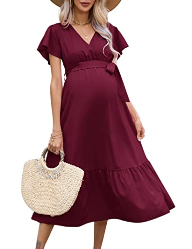 YesPerfect Daman Umstandskleid Kurzarm Rüschen Kleid V-Ausschnitt...