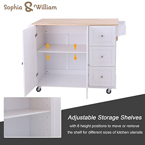 Sophia-William-Kitchen-Island-Cart-on-Wheels-with-Drop-Leaf-and-Rubber-Wood-Top-Rolling-Kitchen-Trolley-with-2-Door-Storage-Cabinet-3-Drawers-Towel-and-Spice-Rack-White Sophia William Kitchen Island Cart on Wheels with Drop Leaf and Rubber Wood Top Rolling Kitchen Trolley with 2 Door Storage Cabinet 3 Drawers Towel and Spice Rack White