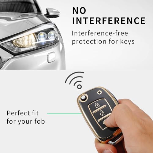 Image of AUTODIFYA TPU Car Key Cover Black & Golden Compatible for Hyundai Creta, I10 Grand Nios, I20 Elite, I20 (2020), Aura, Venue, I20 Active, Xcent (HYUNDAI, 3 Button Flip Key New)