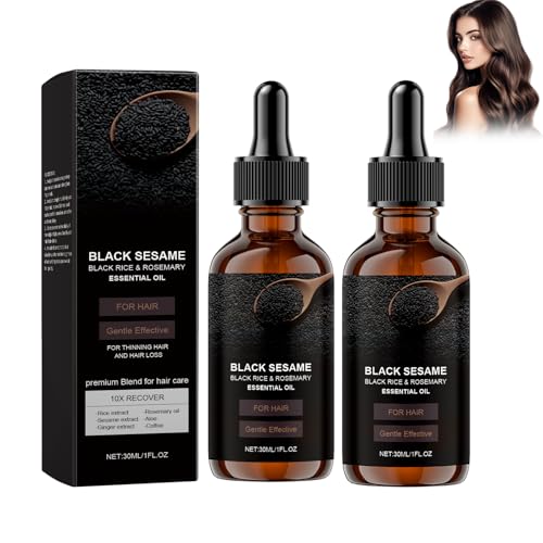 Black Sesame Hair Growth Serum, Black Sesame Oil for Hair, Sesame Seeds Extract Essence Hair Growth Oil, Promote hair growth, Aceite de sésamo negro, 2 unidades
