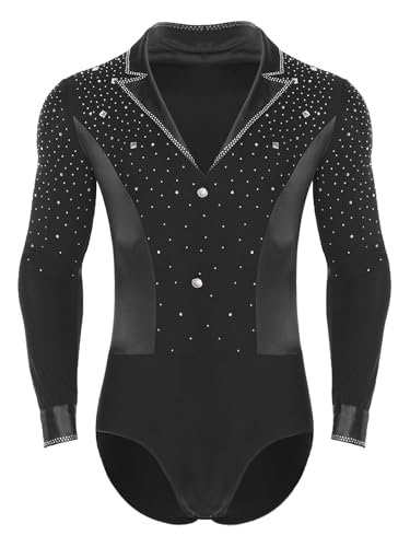 Fldy Herren Tanzbody Langarm V-Ausschnitt Glitzer Hemd Mit Revers...