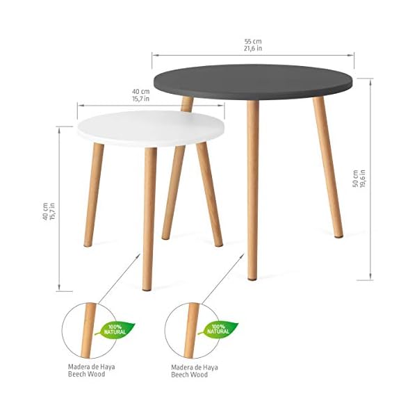 COMIFORT Stacking End Tables - Nordic Style Nesting Coffee Tables, Modern and Stylish, Very Durable, Set of 2 Round Tables, Grey and White, 100% Natural Beech - Image 6
