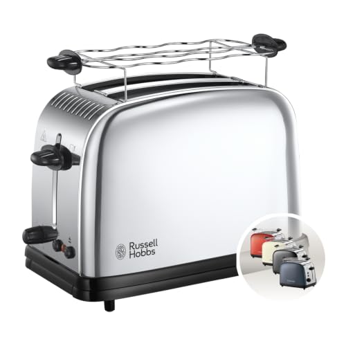 Russell Hobbs Tostadora Victory - 2 Ranuras Cortas y Anchas, Tostador para 2 Rebanadas, Bandeja Recogemigas, Calientapanecillos, Función Cancelar y Descongelar, Acero Inoxidable, Plata - 23310-56