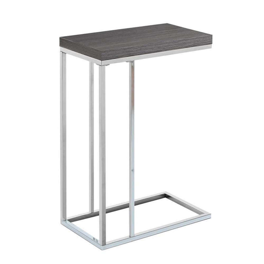 Monarch Specialties I 3228 Accent Table, C-shaped, End, Side, Snack, Living Room, Bedroom, Metal, Laminate, Grey, Chrome, Contemporary, Modern