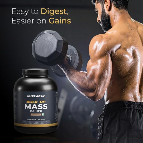 Image of Nutrabay Gold Bulk Up Mass Gainer Powder - 3kg, Chocolate | 30g Protein, 104g Carbs, 554 Calories | Easy to Digest | 100% Veg Muscle Building & Weight Gainer Supplement for Men & Women