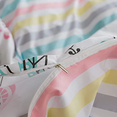 Bulutu Floral Bird Print Pattern Girls Duvet Cover Twin White Premium Cotton Nature Blossom Colorful Reversible Kids Bedroom Comforter Cover Bedding Sets For Teen Toddler,Zipper Closure #TOP3