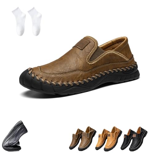 Men's Handmade Leather Orthopedic Outdoor Loafers, 2025 New Slip on Orthopedic Arch Support Walking Shoes, Comfortable Waterproof Non-Slip Casual Sneakers for Hiking Driving Travel