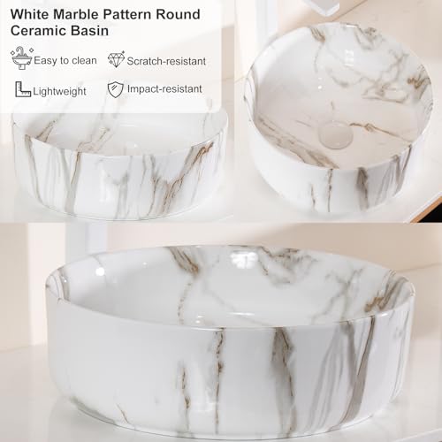 30" Floating Bathroom Vanity with Sink, Wall-Mounted Bathroom Cabinet with Ultra-Thin Ceramic Basin and Marble Top, Extra Large Storage Drawer, Soft-Close Design, White